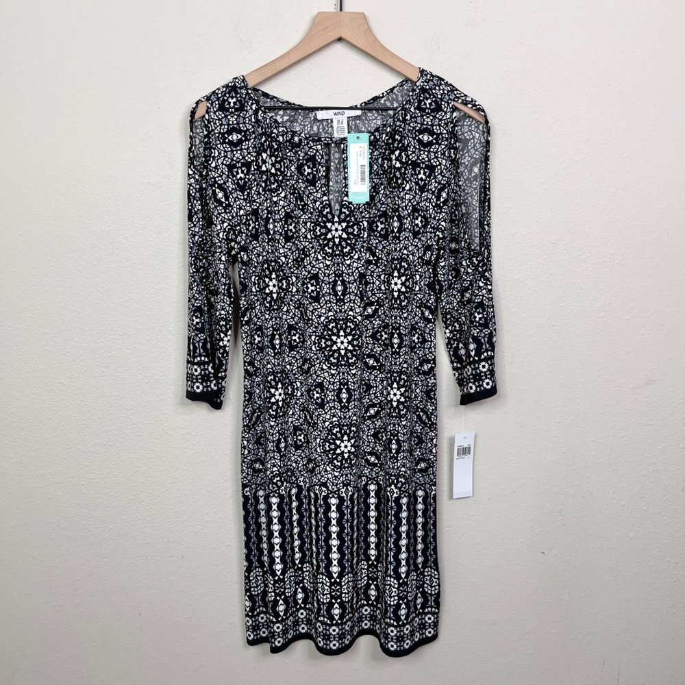 Wisp Stitchdrop Women's Clarissa Cold Shoulder Knit Dress Size 6 Black White